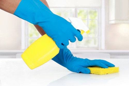 Cleaner reviewing safety procedures and training notes before work